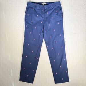 Talbots Embroidered Pink Flamingo Chino Pants Womens Sz 4 Navy Coastal Preppy